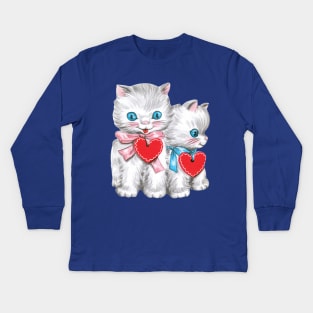 Cute Retro Valentine's Day Kittens with Hearts Kids Long Sleeve T-Shirt